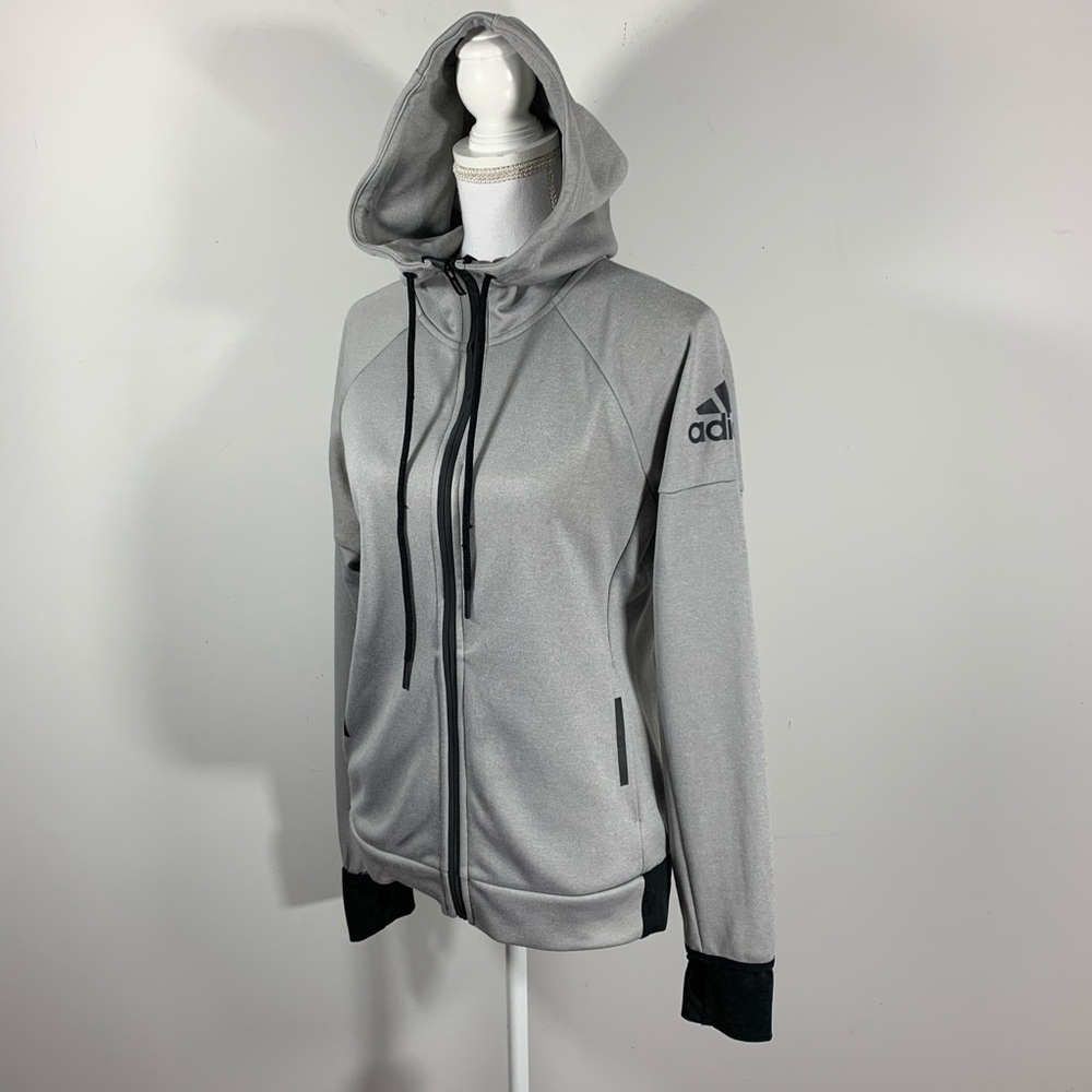 Adidas grey hoodie funnel neck thumb holes